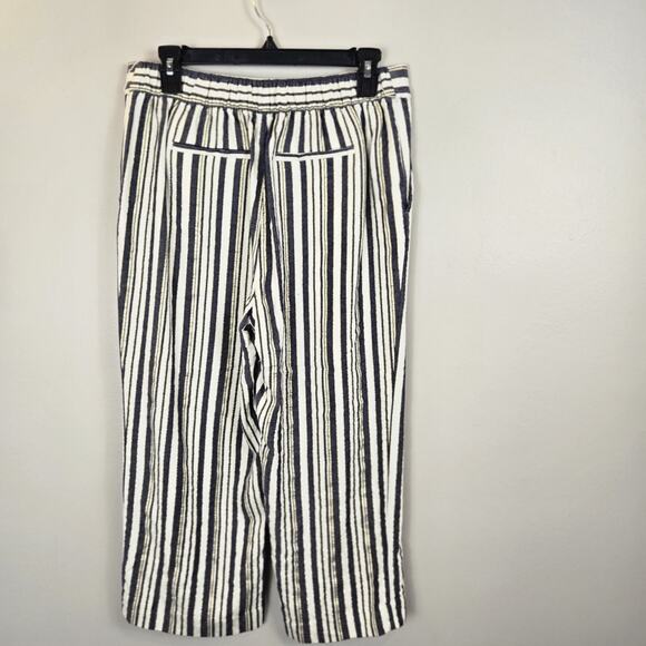 Loft Women's Striped Wide Leg Pull On Cropped Pants PETITE MED Gold Accents - Picture 4 of 8